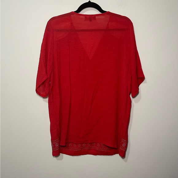 Claire France Women's Red boho peasant embroidered short sleeve gauzy top in 1X - Picture 8 of 8
